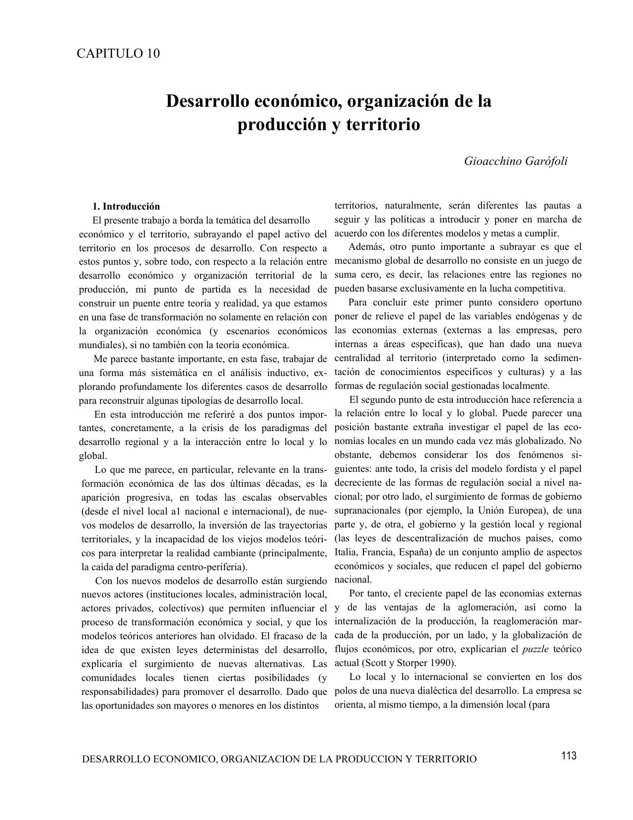 Desarrollo economico, organizacion de la produccion y territorio